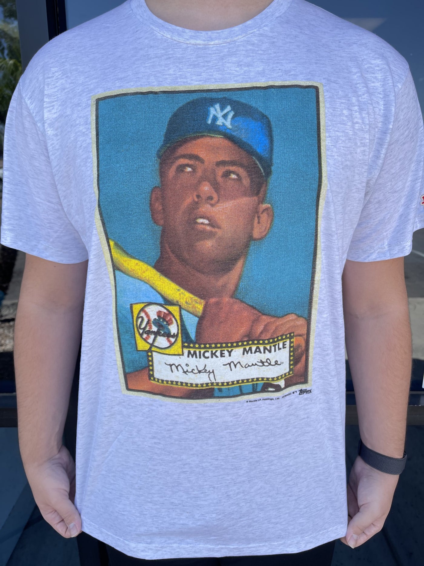 1952 Topps Baseball Mickey Mantle Yankees T-Shirt Ash by Homage - XL